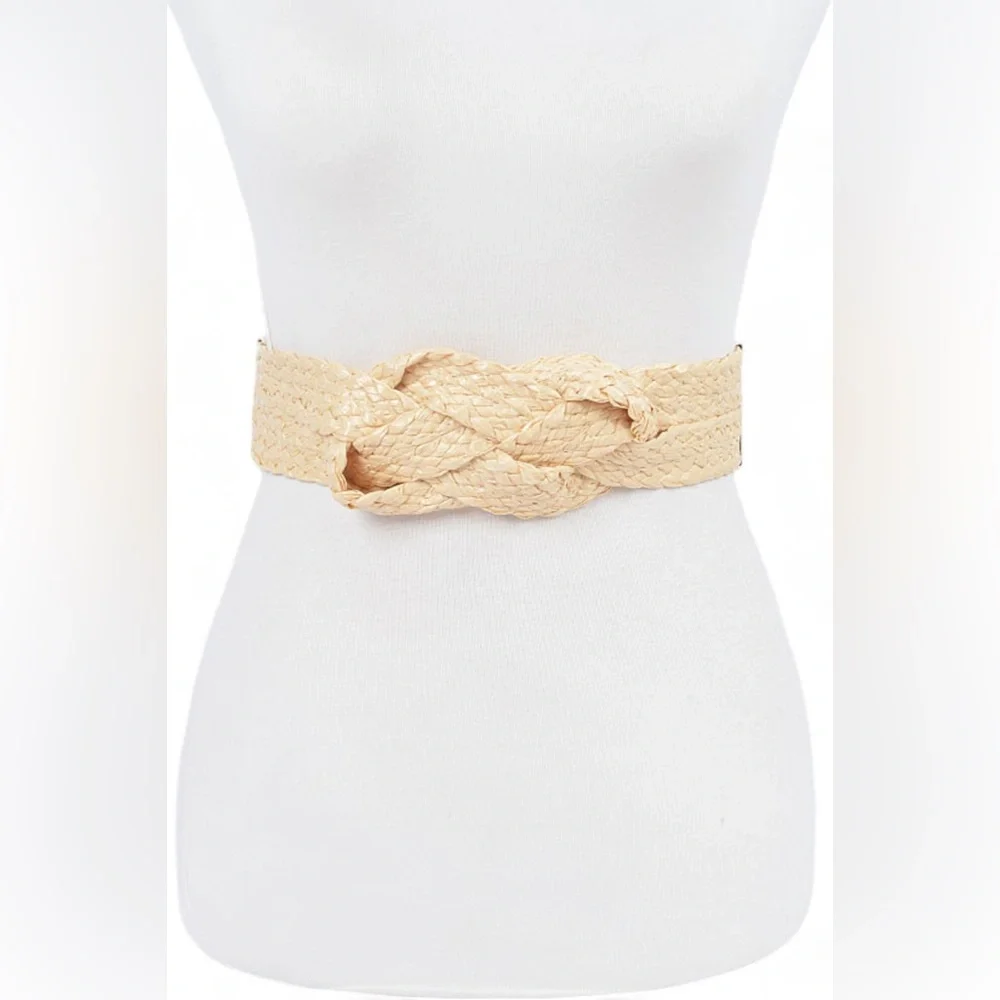 Raffia Straw Braided Elastic Statement Belt